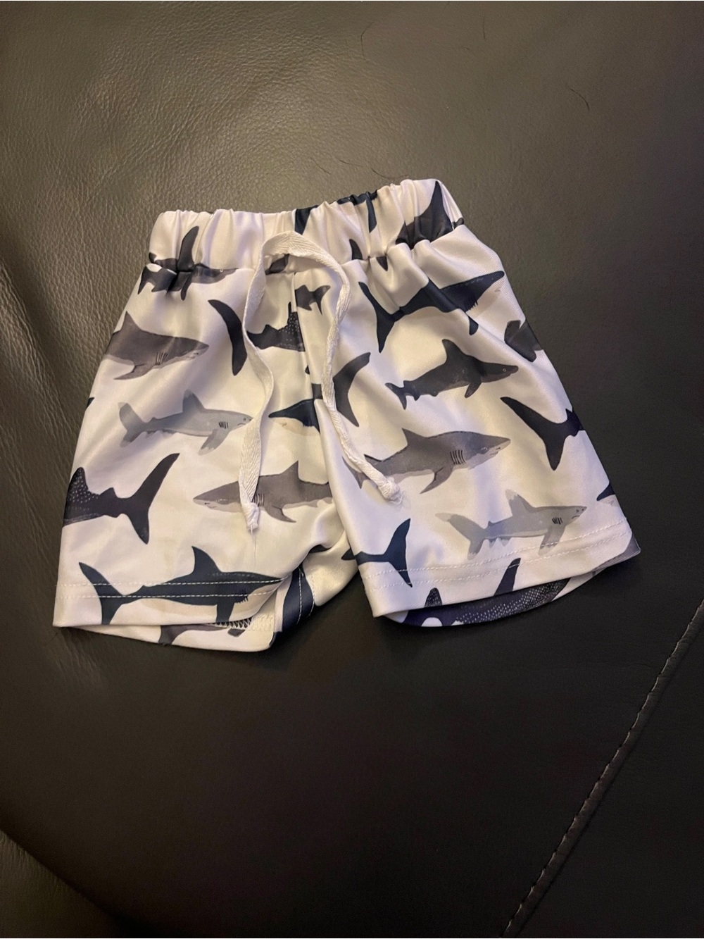 Kids White Shark-Print Swim Shorts